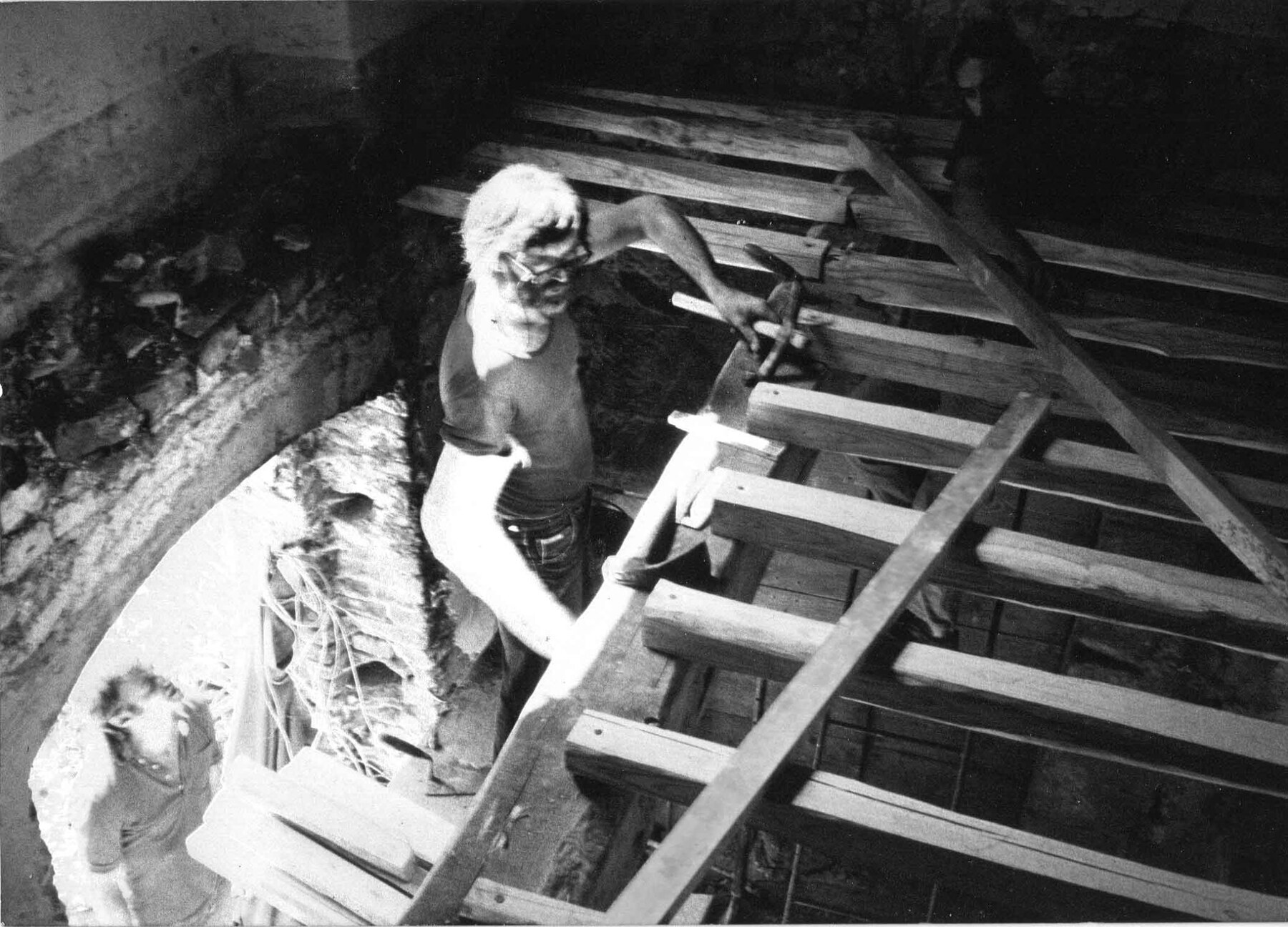 Rudolf Roslmair working on the timber roof structure